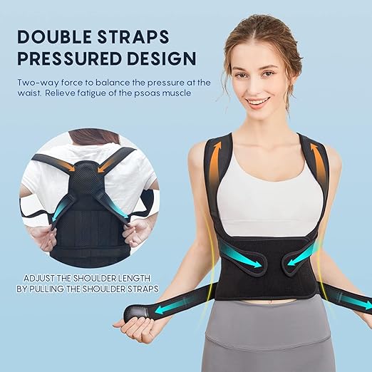 Posture Corrector for Women and Men – Back Brace for Posture Support and Pain Relief – Adjustable Back Straightener and Scoliosis Posture Corrector – Corrector de Postura (Black, Medium)