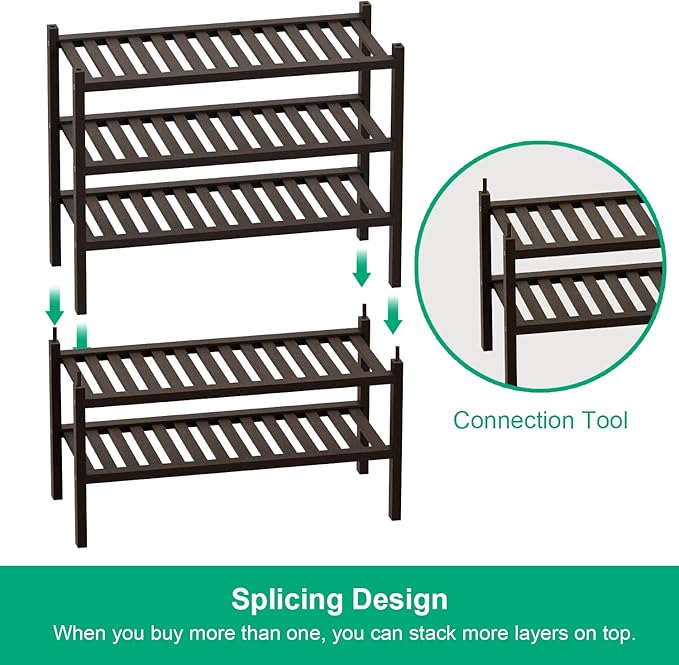 Shoe Rack 5-Tier Organizer Stackable Storage Shelf with Multi-Function Combinations-Free Standing Bamboo Shoe Racks for Closet,Entryway,Hallway,Bathroom,Living Room Shoe Organization (Brown,5-Tier)
