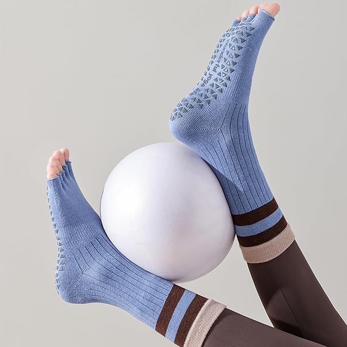 Non-Slip Pilates Yoga Socks with Grips for Women - Stylish Crew Socks for Barre, Ballet, and Workout (Size 5-9)