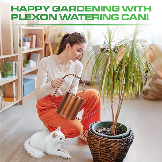 Plexon Rose Gold Metal Watering Can Indoor Plants, 54 oz Stainless Steel Long Spout Watering Can Outdoor House Plant Flower, Garden