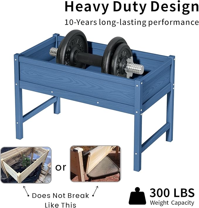 HDPE Raised Garden Planting Bed with Legs,Garden Boxes Outdoor Raised with Drainage Hole Rot-Resistant,Raised Beds for Gardening for Backyard, Patio, Balcony 300 lb Capacity (Navy)