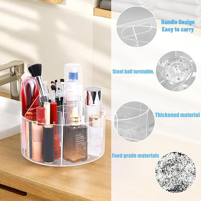 Acrylic Pen Holder, 360 Degree Rotating Desk Organizer, Marker & Pencil Holder for Art Supply Storage