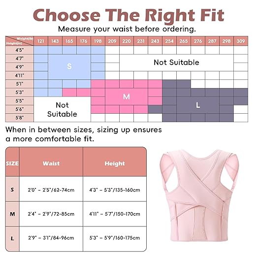 Posture Corrector for Women & Men, Full Back Brace Support with Adjustable Shoulder Straightener, Lower & Upper Back Pain Relief - Scoliosis, Hunchback, Spine Corrector (Pink, Large)