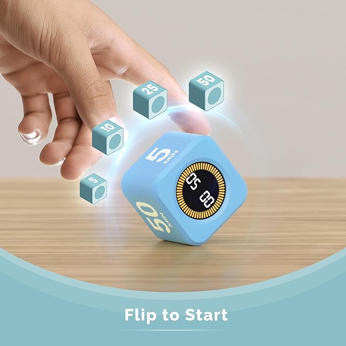 KADAMS Pomodoro Cube Timer Productivity Visual Timer - 5/10/25/50 Min Rotating Countdown (Blue)