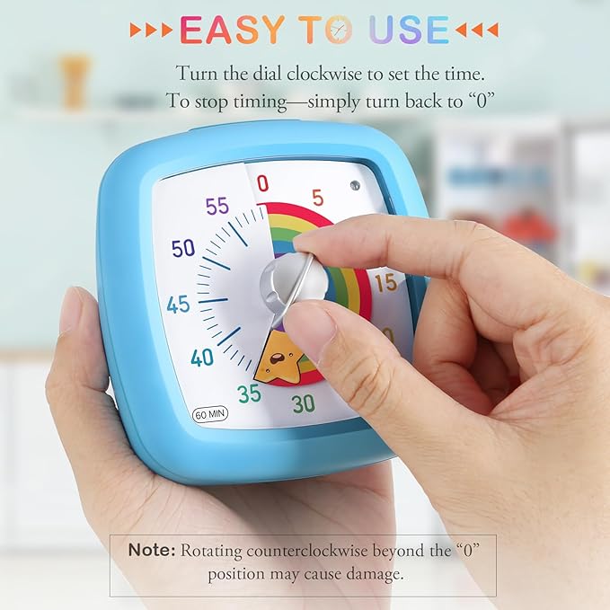 Secura 60-Minute Visual Timer, Silent Study Timer for Kids and Adults, Time Clocks, Time Management Countdown Timer for Teaching (Blue & Star)