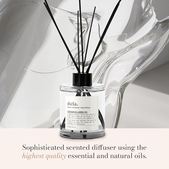 Duša Grapefruit Reed Diffuser & Sticks - 5 Fl Oz Essential Home Fragrance for Bathroom, Office & Living Spaces – Stylish & Long-Lasting Room Air Freshener - Ideal for Housewarming & Special Occasions