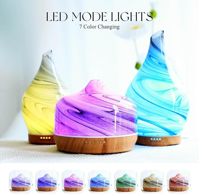 Porseme 500ml Glass Essential Oil Diffuser Aromatherapy Ultrasonic Cool Mist Humidifier 15-21 Running Hours Waterless Auto-Off Air Diffusers for Sleeping,Yoga,Office Working,Spa and Rest (Ink)