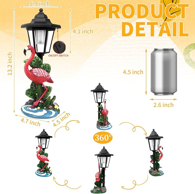 Solar Flamingo Garden Decor, Summer Outdoor Statue with Solar Light Decoration for Outside Patio Yard Backyard Gifts for Mother's Day Birthday Housewarming