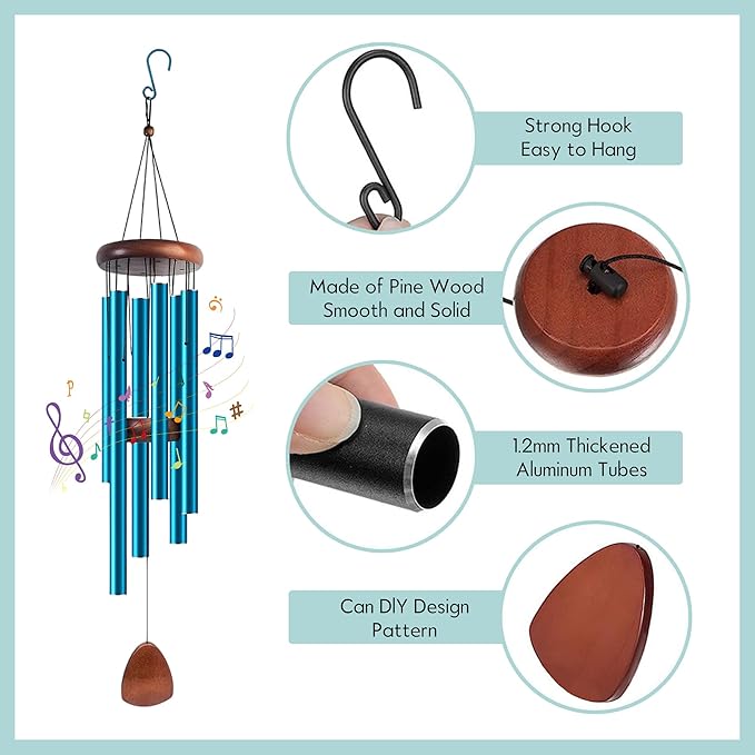 Large Aluminium Wind Chimes 37" Inches to Create a Zen Atmosphere Suitable for Outdoor, Garden, Patio Decoration, Classic Wind Chimes Suitable as A Gift for Unisex (Blue)