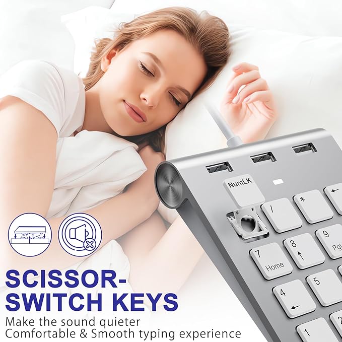 Wired Numeric Keypad USB C/USB A, Ergonomic Mini Number Pad with 3 USB 2.0 Ports, 18 Keys Numpad, Office Calculator Number Pads for Laptop, Desktop, Notebook, PC