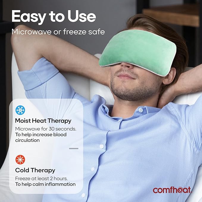 Unscented Weighted Eye Pillow - Soft Plush Removable Cover, Moist Heat & Cold Therapy, Natural Aromatherapy Eye Compress Pillow for Relaxation, Yoga, Meditation, and Sleep, Green