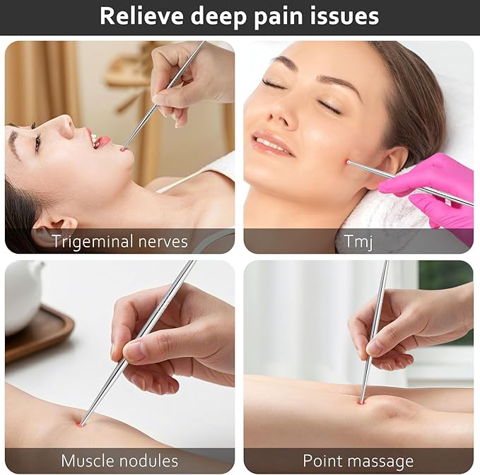ideayard Facial Reflexology Massage Tool 3 Pieces/6 Szie Headed Stainless Steel Acupuncture Pen Ear Acupressure and Body Point Probe Pen for Deep Tissue