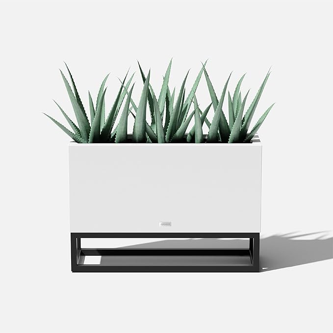Veradek Block Series Raised Long Box Planter for Patio & Garden | Durable All-Weather Use with Aluminum Stand | Modern Décor for Herbs, Flowers