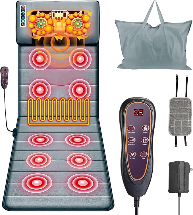 Full Body Massage Mat with Heat, Back Massage Pad with Neck Massage Pillow with 10 Vibration Motors, Multifunctional Electric Massage Chair Back Pad for Back Lumbar Leg Pain Relief