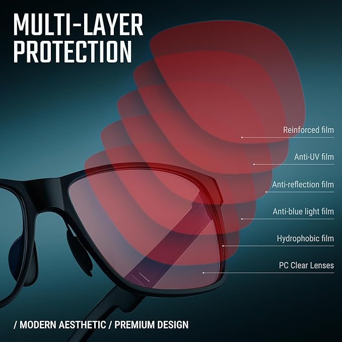 Carbon Blue Light Blocking Glasses Men for Computer, Gaming, Metal Frame Green Light Protection Night Driving Glasses for Man