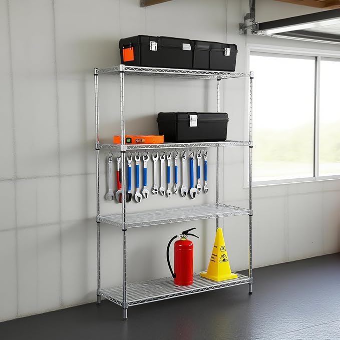 Heavy-Duty 4 Tiers Chrome Steel Wire Shelving NSF Certified. Adjustable Storage Rack for Kitchen,Garage,and Laundry Utility Room (Chrome-4Tiers-36x14x54)