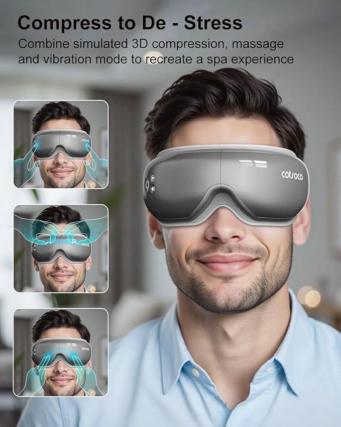 Eye Massager with Heat & Bluetooth Music, Mothers Day Birthday Gifts for Women, Reduce Eye Strain, Headache Relief and Improve Sleep, Eye Care Device for Migraine-Grey