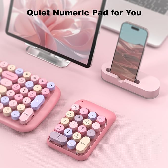 Wireless Number Pads, Cute Colorful Numeric Keypad Numpad Portable 2.4 GHz Financial Accounting Number Keyboard Extensions, 18 Key Number Numpad for Laptop Desktop, PC (Pink)