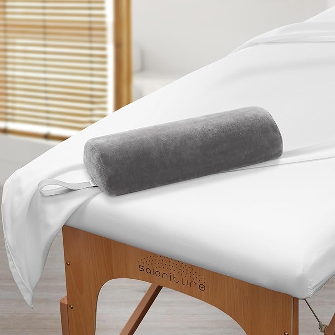 Saloniture Half Round Neck Massage Table Bolster Pillow Pad - 13 x 6 x 3 Inch - Gray Velour