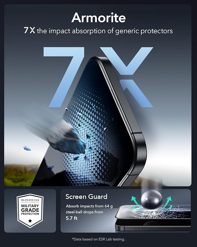 ESR 3 Pack 9H+ Glass for iPhone 17/iPhone 16 Pro Screen Protector, [Military-Grade Shatterproof], with AR Anti-Reflective Technology, Armorite Ultra-Tough Tempered Glass with Ultra Fit Tray