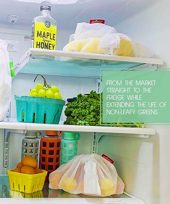 purifyou Set of 9 Reusable Grocery Bags with Handles, Dual-Purpose See-Through Mesh, Washable Foldable Shopping Bags for Groceries, Food Storage, Kitchen Supplies, and Home Organization