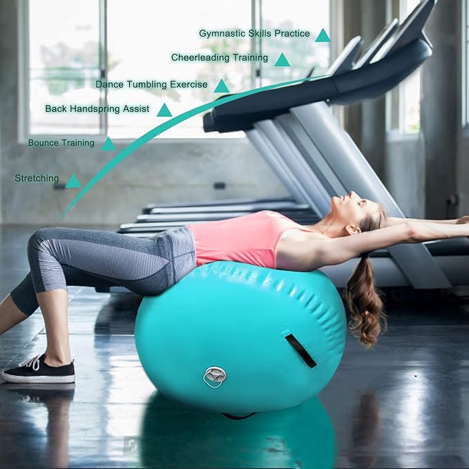 86 York Air Barrel Gymnastics Roller Inflatable Tumbling Mat, Back Handspring Training Air Mat Tumble Track Gymnastics Equipment For Home Use, Gym Training, Yoga Balance Exercise, Cheerleading with Electric Pump