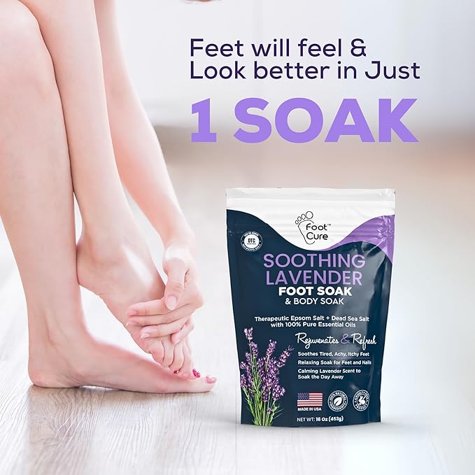 Soothing Lavender Foot Soak - Pedicure Foot Spa with Epson Salts for Soaking Feet - Foot Massager Spa - Foot Scrubber Dead Skin Remover - Epsom Salt Bath Soak