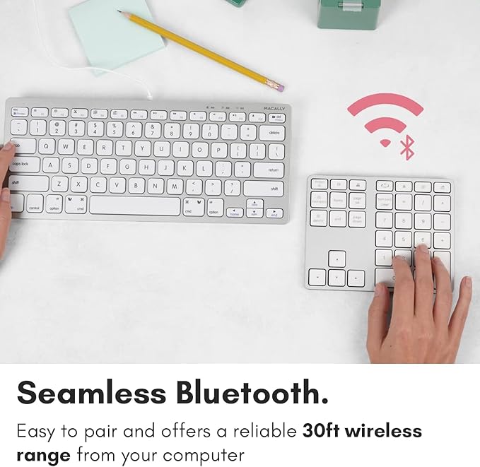 Macally Bluetooth Number Pad for Laptop - Rechargeable Wireless Numeric Keypad - Slim 35 Key Wireless Number Pad for Data Entry, 10 Key Numpad Compatible with Mac, MacBook, iPad, PC Desktop, Windows