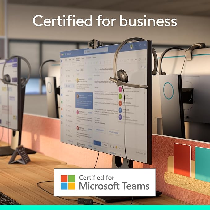 Logitech H570e USB Headset with Microphone for PC and Mac, USB-C Wired Headset with Mono Sound, Noise-Canceling Mics and Inline Controls, Certified for Microsoft Teams, Black