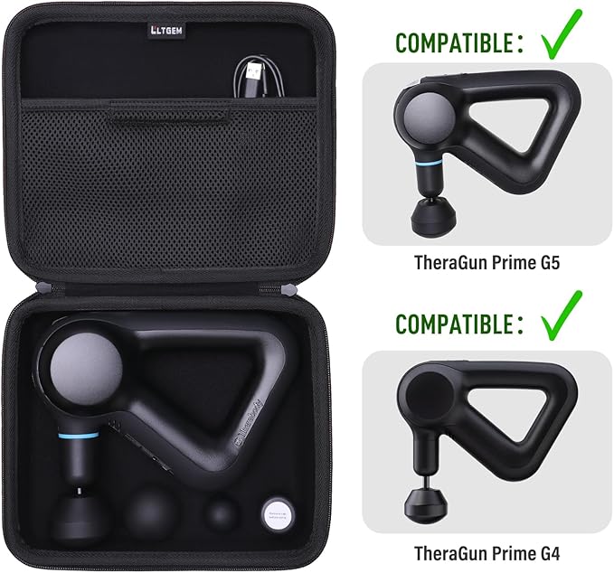 LTGEM Massage Case Compatible with TheraGun Prime G5 / G4 Tissue Therapy Massage Gun/Neck/Back/Leg/Shoulder Electric Percussion Massage Gun - Travel Protective Carrying Storage Bag, Black(Case Only)