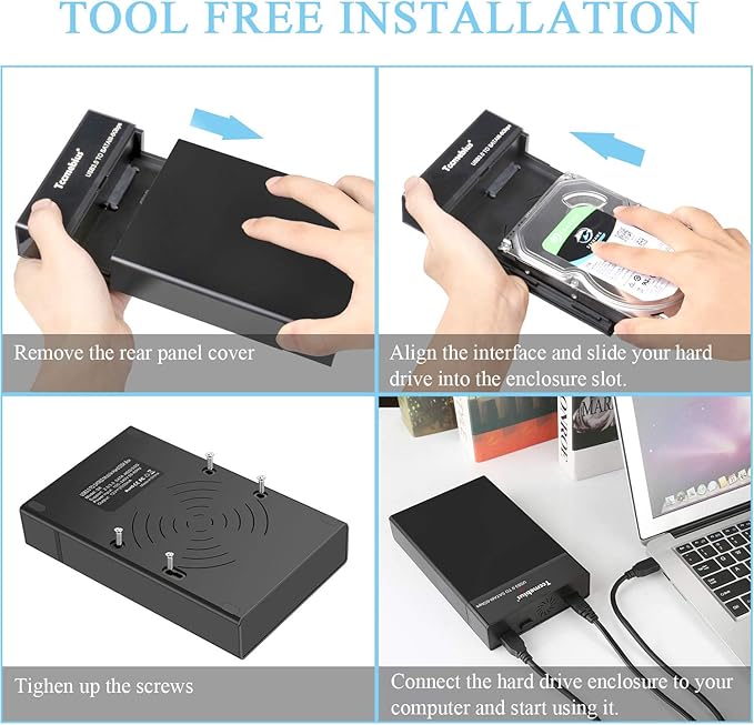 USB 3.0 External Hard Drive Enclosure for 2.5 3.5 Inch SATA I/II/III HDD SSD Up to 20TB, 3.5'' Tool-Free HDD Docking Station, Support UASP, Automatic Sleep Function (TCC-S863)