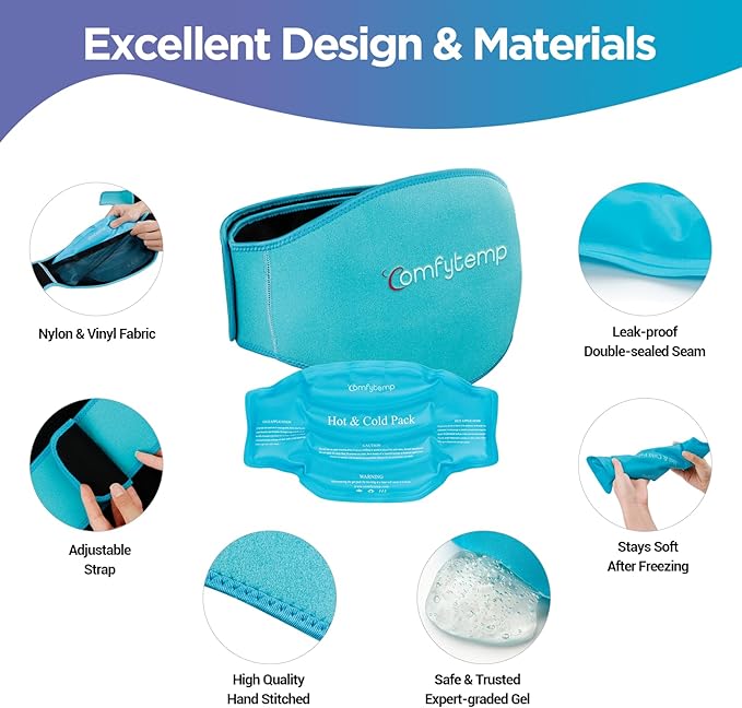 Comfytemp Ice Pack for Lower Back Pain Relief, HSA Approved, Reusable Gel Ice Wrap for Sciatica Nerve Injury, Hot Cold Compress Lumbar Brace for Herniated Disc, Waist Coccyx, Surgery Recovery Items