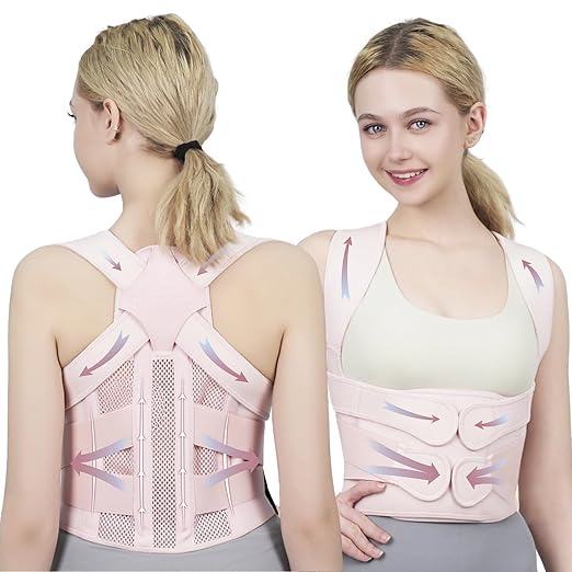 Posture Corrector for Women and Men Upgraded Back Brace, Adjustable Back Support for Upper and Lower Back Pain Relief, Shoulder Straightener for Hunchback, Scoliosis, Lumbar, Spine (Pink, Large)