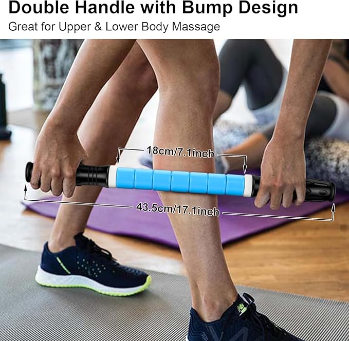 iGreely Premium Muscle Roller The Ultimate Massage Roller Stick 17 Inches Recommended by Physical Therapists Promotes Recovery Fast Relief for Cramps Soreness Tight Muscles Blue