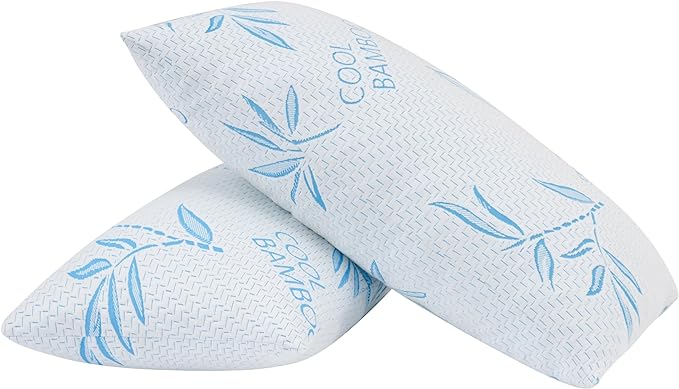 2 Pack King Size Rayon Derived from Bamboo Pillows for Sleeping, Cooling Shredded Memory Foam Adjustable Rayon Derived from Bamboo Bed Pillow with, Removable/Washable Cover (King 2 Pack)