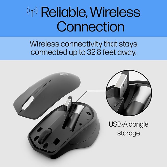 HP Wireless Silent 280M Mouse - Ergonomic Right-Handed Design, 18 Month Battery Life, and 2.4GHz Reliable Connection - Works for Computers and Laptops - Far Quieter Clicks than Most Mice,Black