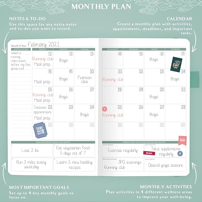 Legend Wellness Planner & Food Journal – Daily Diet & Health Journal with Exercise & Weight Loss Tracker – Nutrition Diary, 6 Months (Mint Cream)