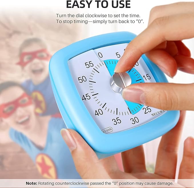 Secura 60-Minute Visual Timer, Silent Study Timer for Kids and Adults, Time Clocks, Time Management Countdown Timer for Teaching (Blue)