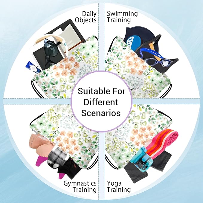 Green Leaves Gymnastics Grip Bag Waterproof Gymnastics Pouch String Bag for Gym Sports Storage