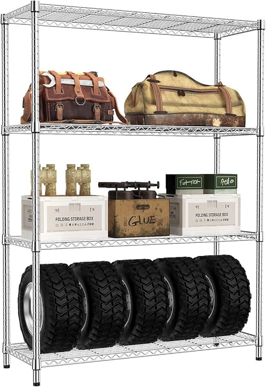 IZEUK 4-Tier Adjustable Heavy Duty Metal Wire Shelving Unit, Wide Storage Rack Organizer for Garage, Kitchen, Office, Dorm, Warehouse (Silver, 15.8" D x 45.8" W x 59.4" H, 1400 lbs Capacity)