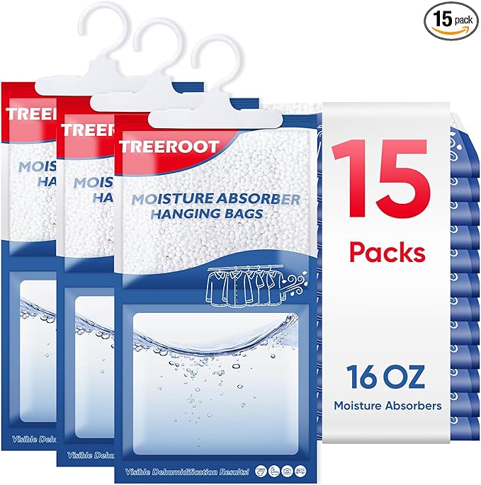 15 Pack Moisture Absorbers for Closet, 16OZ Hanging Closet Dehumidifier Bags, Hanging Humidity Absorber in Wardrobes, Kitchens and Bathrooms, Fragrance Free Portable Moisture bags