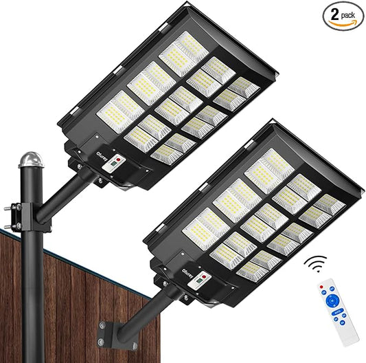 Ofuray Of-3600W Solar Street Light Outdoor, 360000LM Solar Street Light Parking Lot Lights Commercial Dusk to Dawn, 6500k IP67 Waterproof Led with Remote Control Motion for Street,Court,Tree 2Pcs