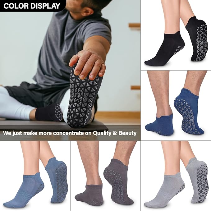 Non Slip Yoga Socks with Grips for Pilates, Ballet, Barre, Barefoot, Hospital Anti Skid Socks for Women and Men