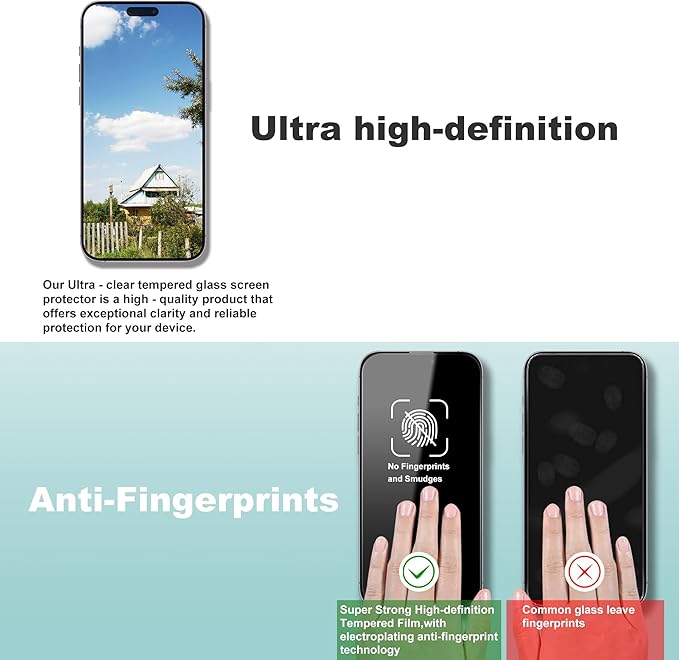 2 Pack Screen Protector Tempered Glass for iPhone 15 Pro 6.1-Inch Auto Dust Removal, No Bubbles, High Definition Clear, Easy Installation