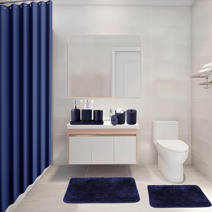 21 Pcs Bathroom Accessory Set with Waterproof Shower Curtain and Non Slip Mat,Resin Bath Set with Toothbrush Holder and Lotion Soap Dispenser,Bathroom Countertop Organizer Set for Home Apartment