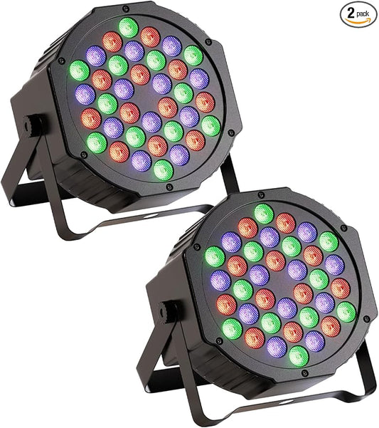 LED Par Lights 36 LED Stage Lights 9 Modes RGB DJ Lights with Sound Activated Remote and DMX Control DJ Uplighting for Birthday Party Events Wedding Christmas Stage Lighting (2 Packs)