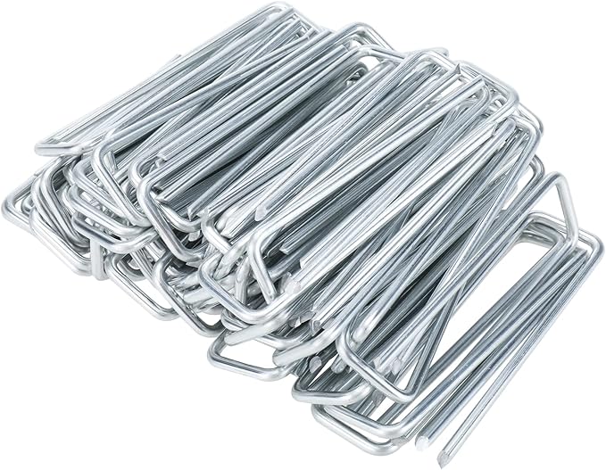 Finderomend 100 Pack Landscape Staples, 8" 11 Gauge Galvanized Steel Garden Stakes,Landscape Pins Turf Staples for Securing Weed Barrier Artificial Grass