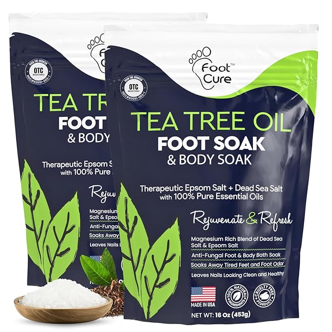 Tea Tree Oil Foot Soak with Epsom Salt - Best Toenail Fungus Treatment, Athletes Foot & Softens Calluses - Soothes Sore & Tired Feet, Fungal Toe, Foot Odor Scent, Spa Pedicure - Made in USA - 2 Pack