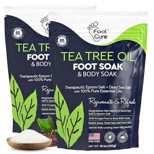 Tea Tree Oil Foot Soak with Epsom Salt - Best Toenail Fungus Treatment, Athletes Foot & Softens Calluses - Soothes Sore & Tired Feet, Fungal Toe, Foot Odor Scent, Spa Pedicure - Made in USA - 2 Pack