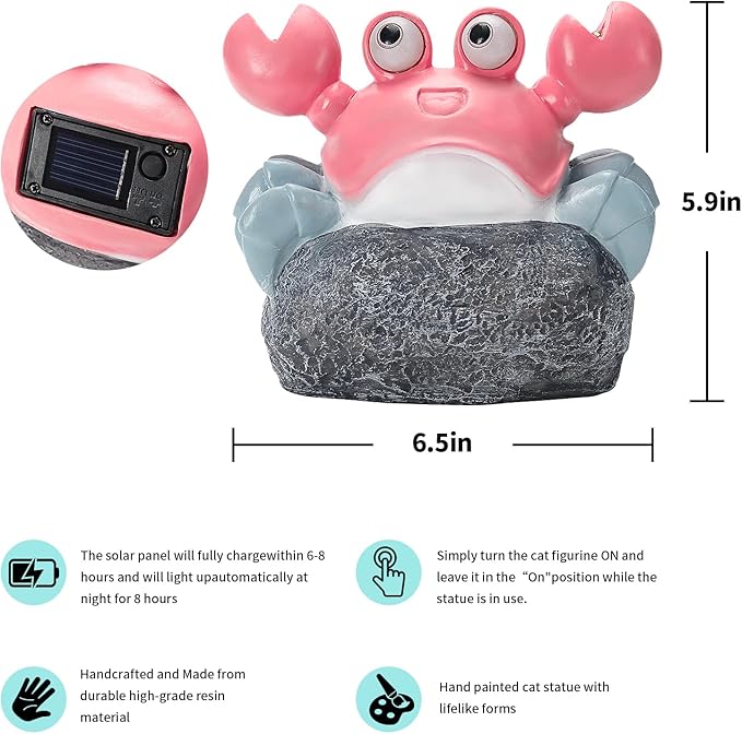 Solar Crab Outdoor Statues for Garden，Outside Decor Yard Art Lawn Ornaments Porch Patio Balcony Home House，Unique Birthdays Gifts for Mom Grandma Women Wife Sister Children Pink